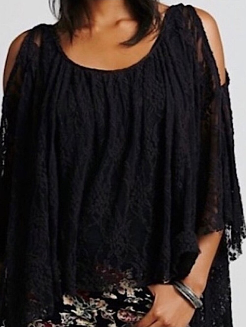 Free People Black Sheer Lace Cold-Shoulder Camisole
